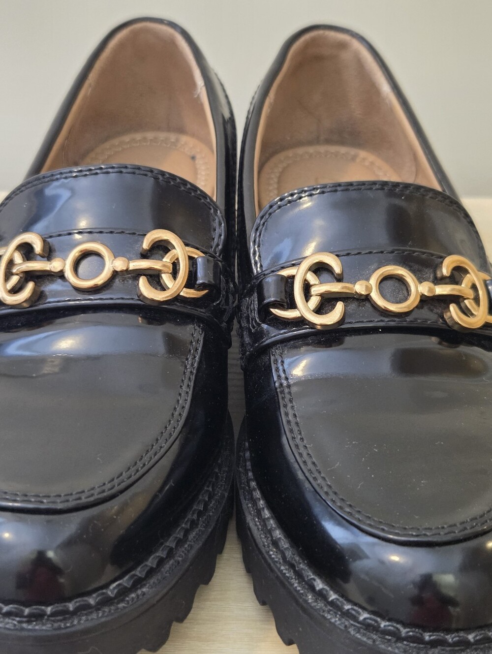 Circus By Sam Edelman  Black Patent Loafer with Gold Horsebit Accent - Women